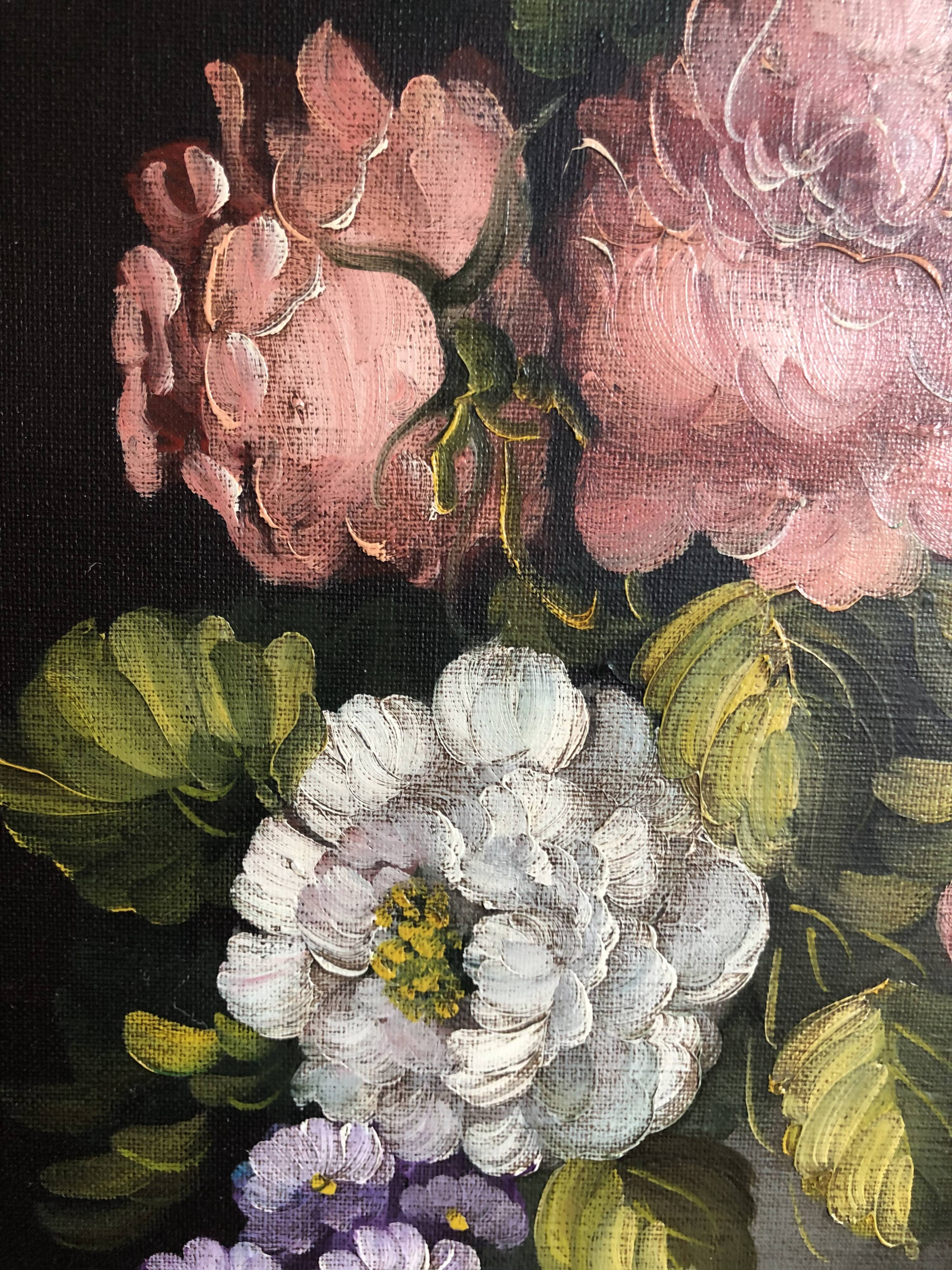 Oil on canvas painting of flowers