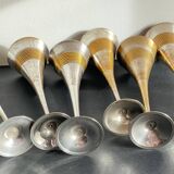 6 Vintage Silver-Plated Brass Champagne Flutes