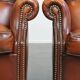 Set of 2 English style sheepskin leather wingback armchairs
