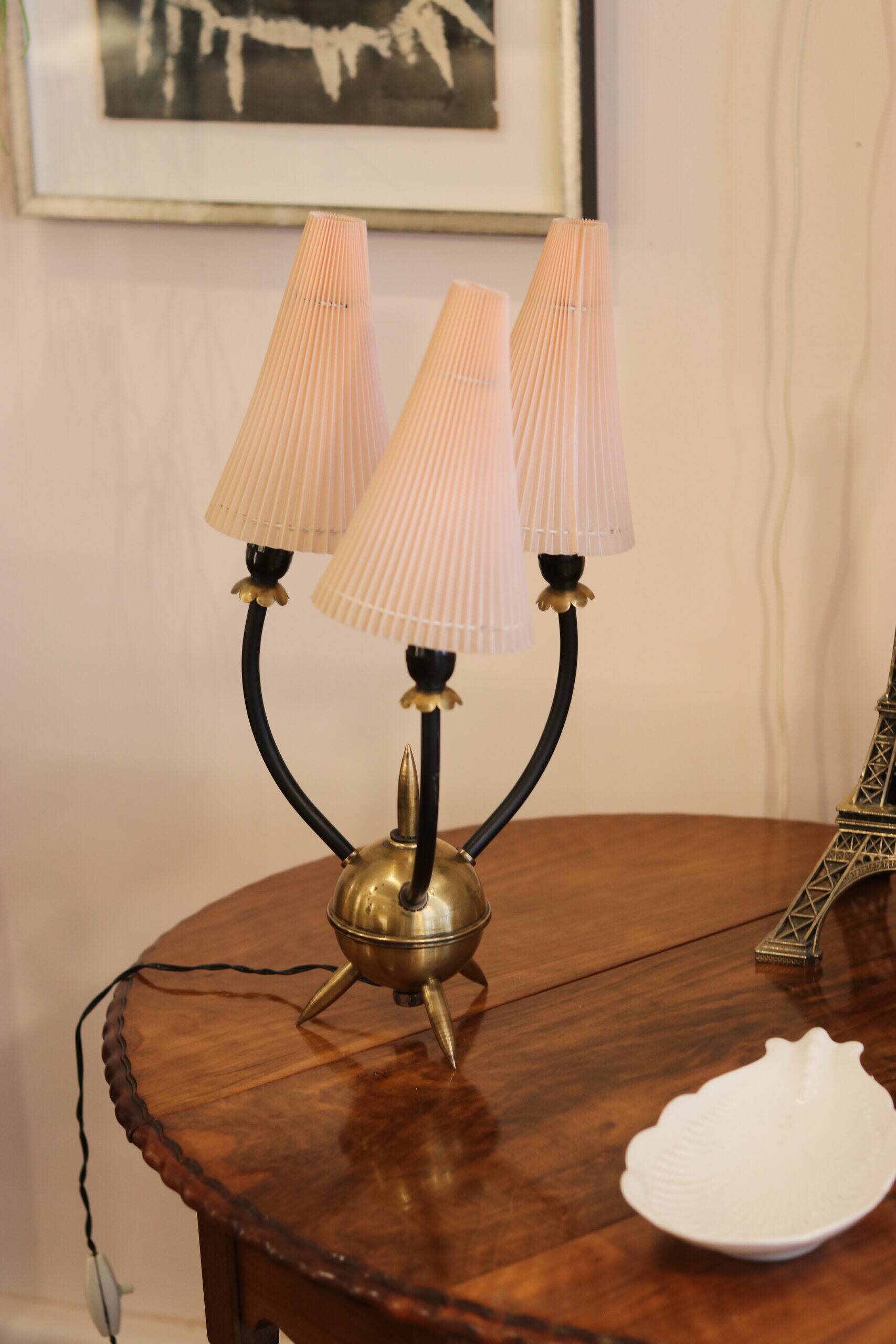 Table lamp from the early 1950s, brass sphere with spikes.