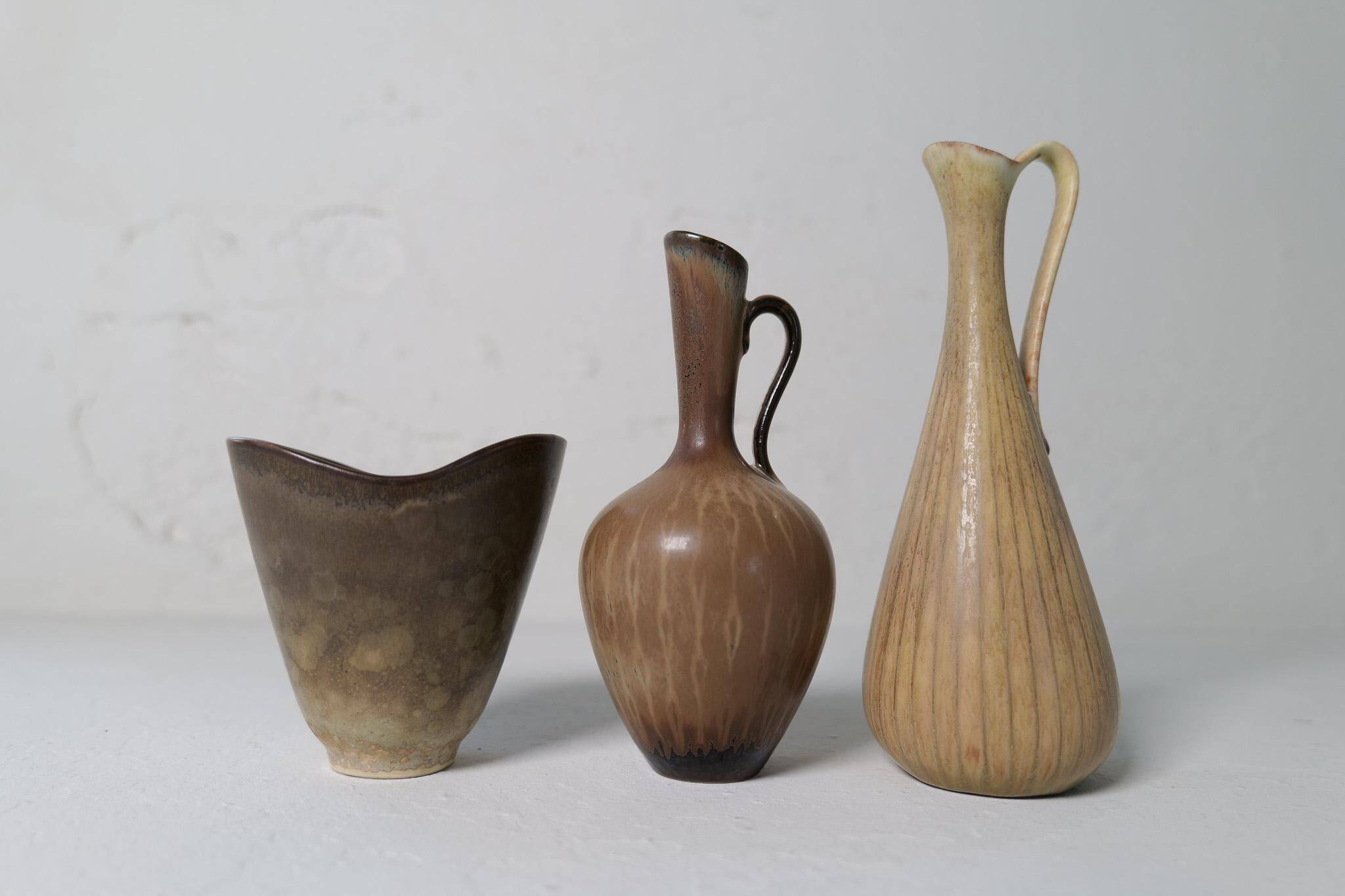Collection of 3 ceramic vases by Gunnar Nylund Rörstrand Sweden, 1950s.