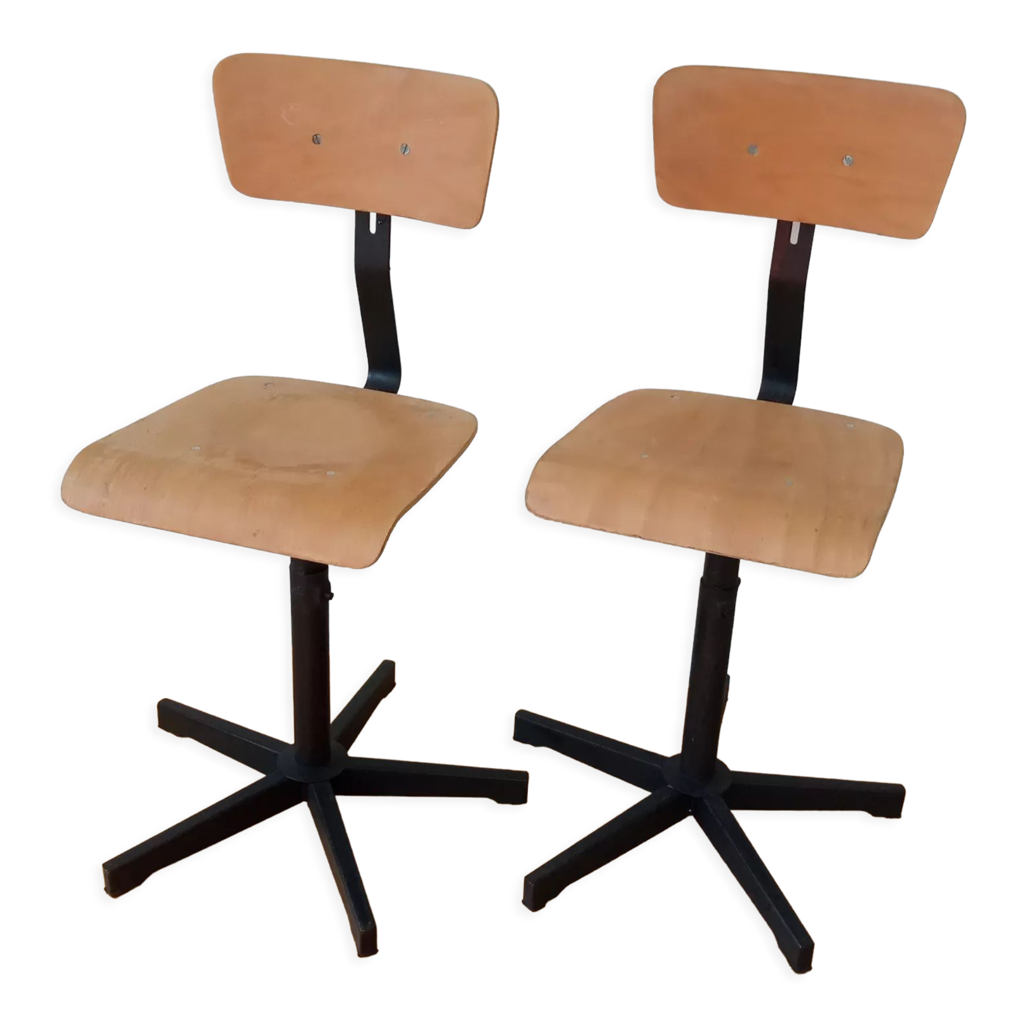 Pair of high workshop bar chairs