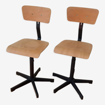 Pair of high workshop bar chairs