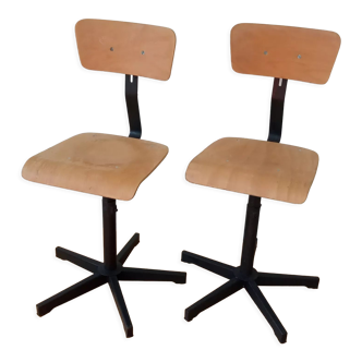 Pair of high workshop bar chairs