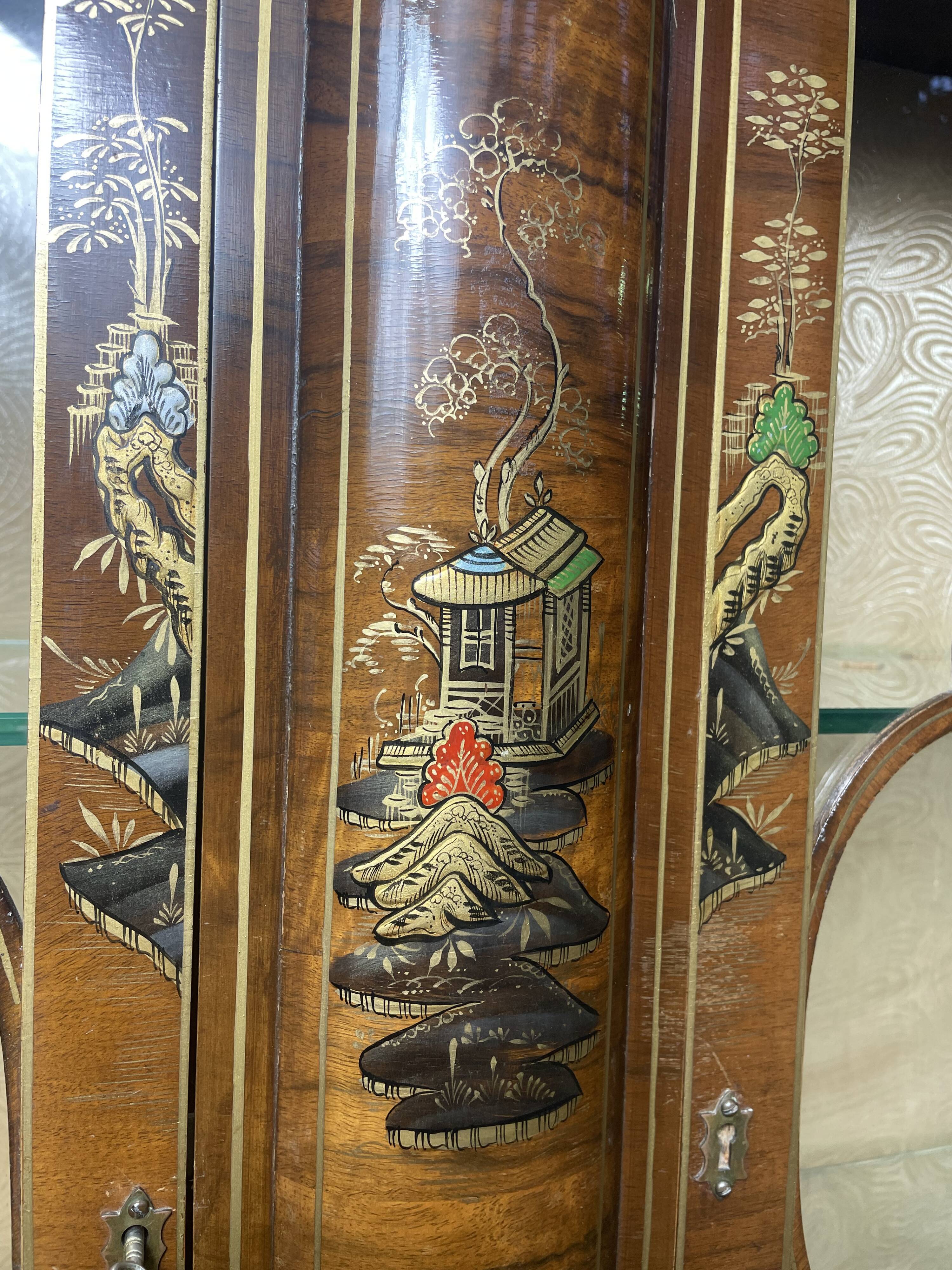 Asian Chinese walnut and lacquered showcase