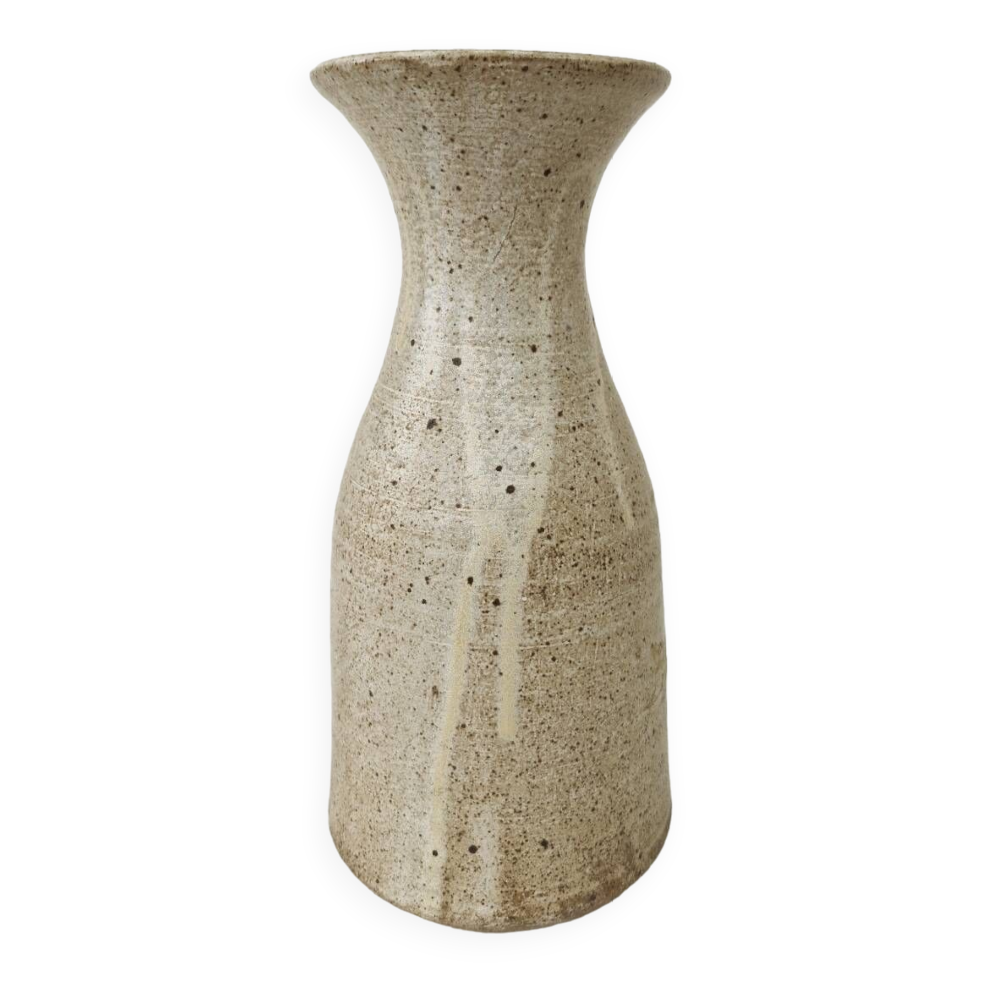 Vase Col Evasé En Grès Pyrité Moucheté H 23.5cm Artisanat Fait Main