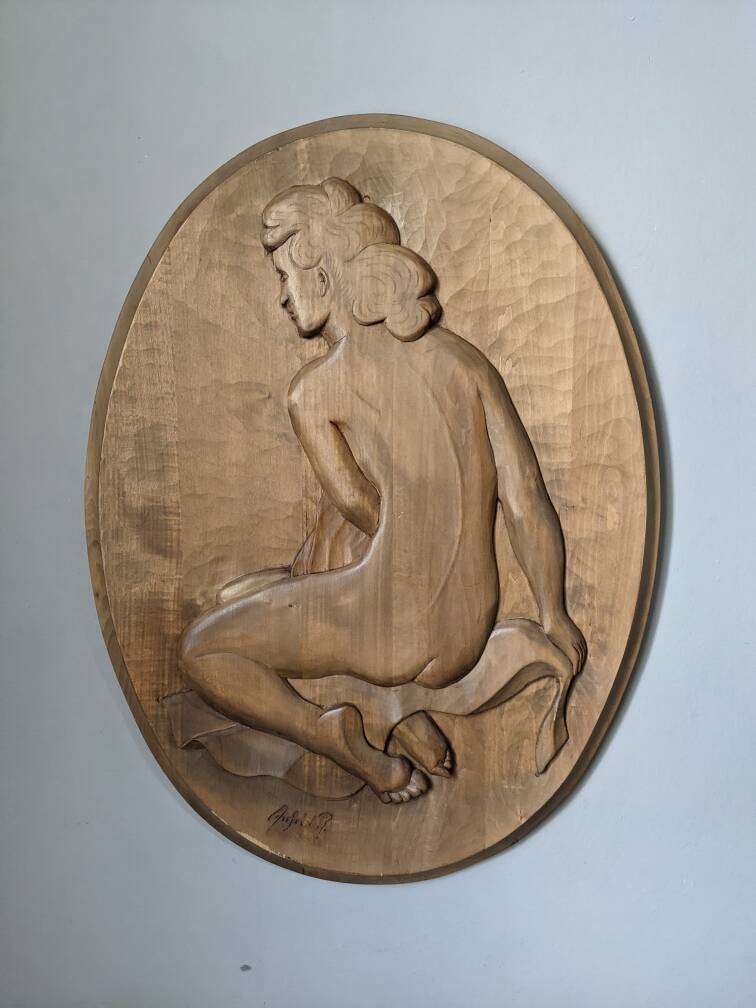 Bas-relief antique oval painting wall sculpture female nude