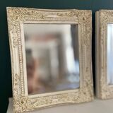 Set of two pretty mirrors in white, beige, and gold tones. Bohemian