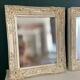 Set of two pretty mirrors in white, beige, and gold tones. Bohemian
