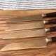 8 Vintage Knives, Antique Fruit Knives, Wooden Knife Set, Brass, Mid Century Cutlery.