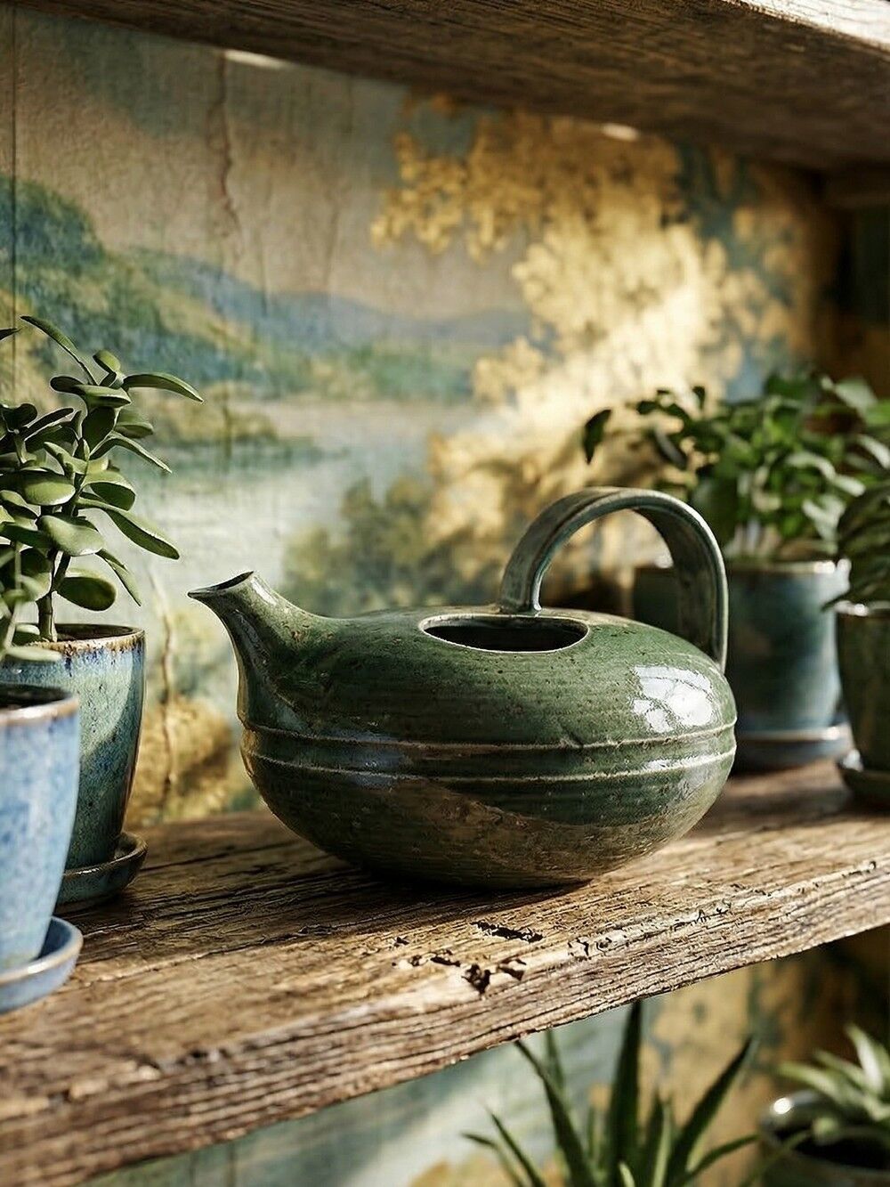 Glazed stoneware jug/pourer/watering can, vintage La Borne craftsmanship.