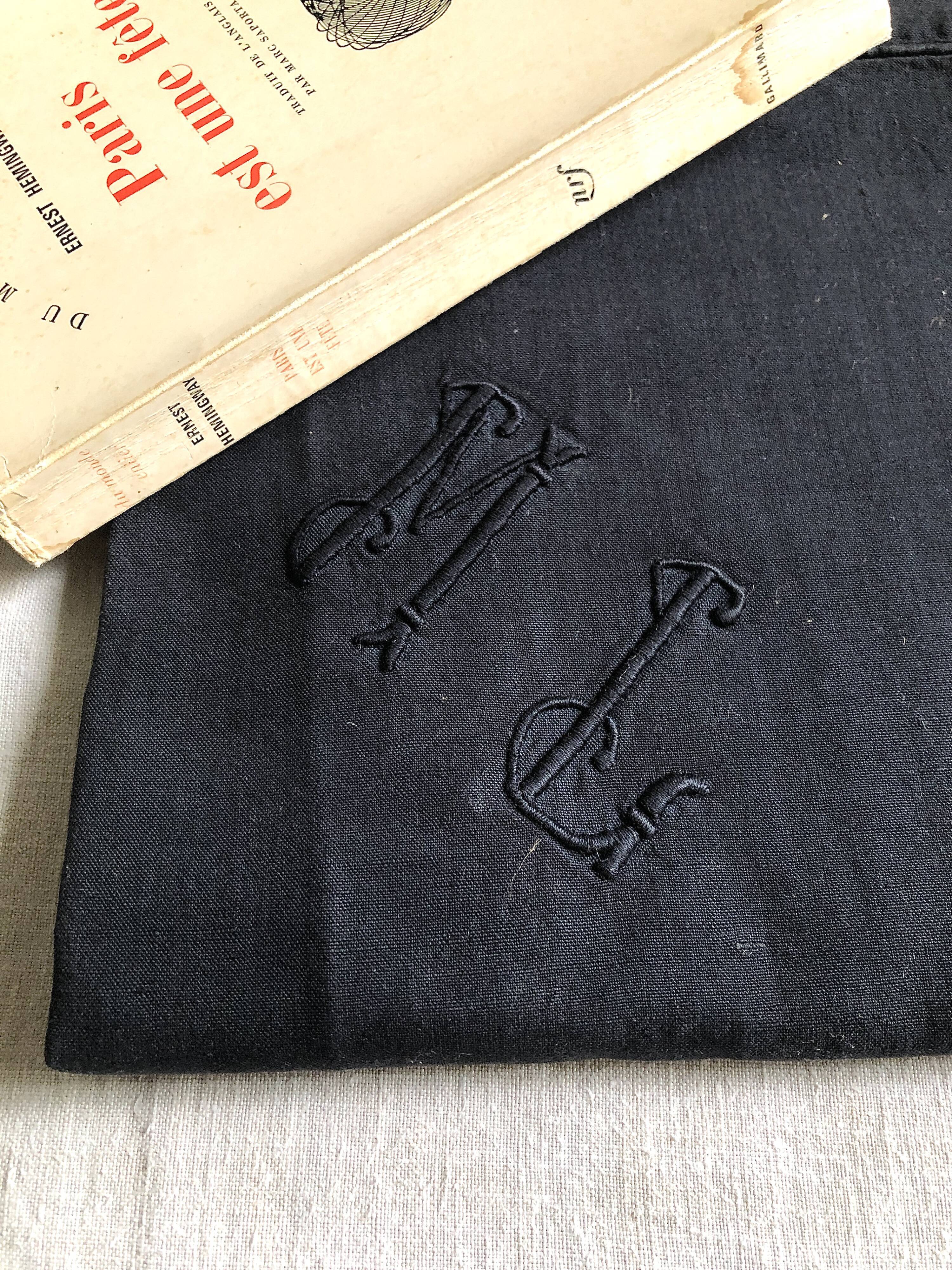 Antique black cotton pillowcase