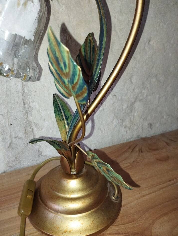 Lampe fleur vintage en laiton et verre