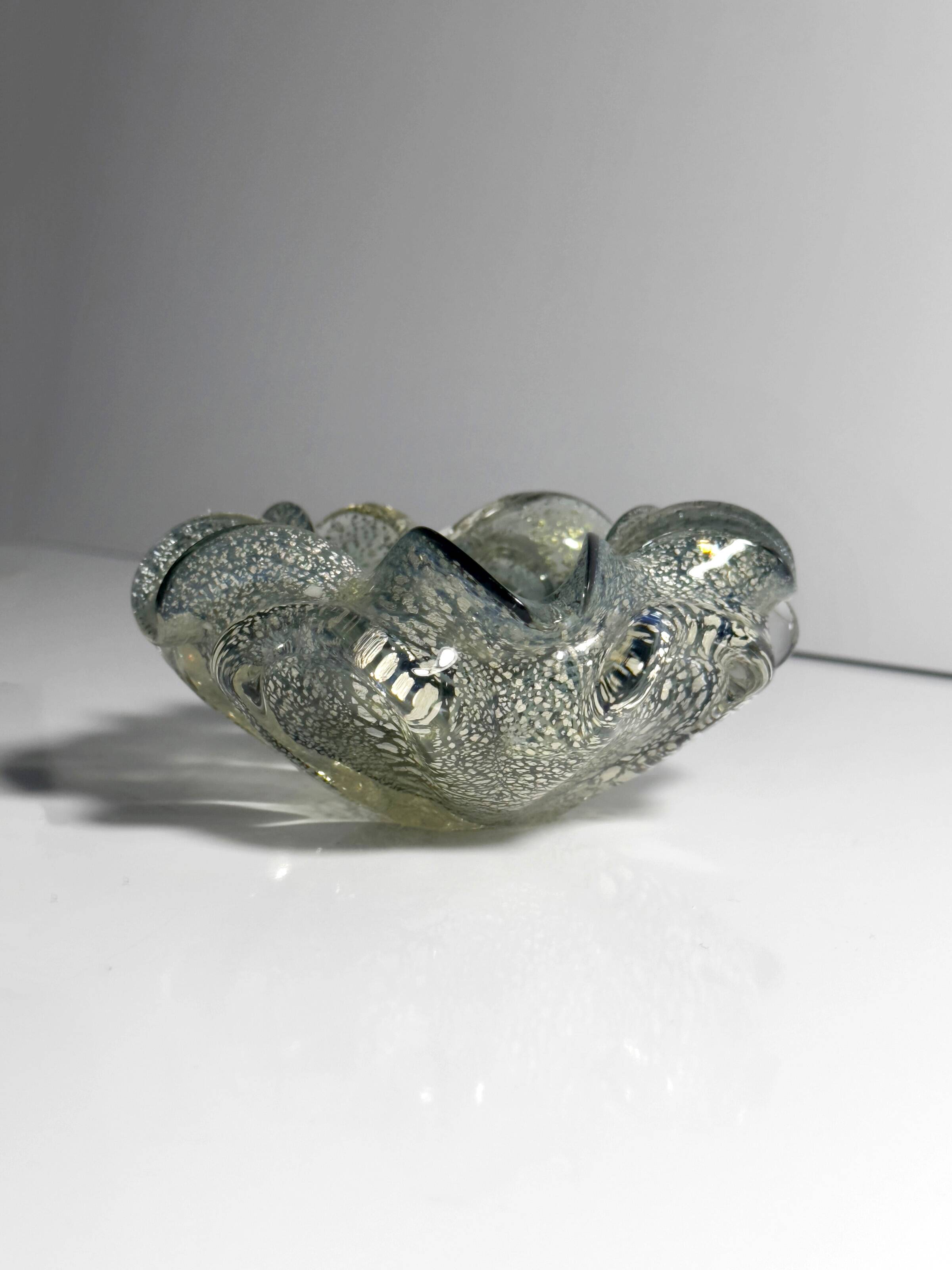Silver leaf particles ash tray by Barovier Toso Murano