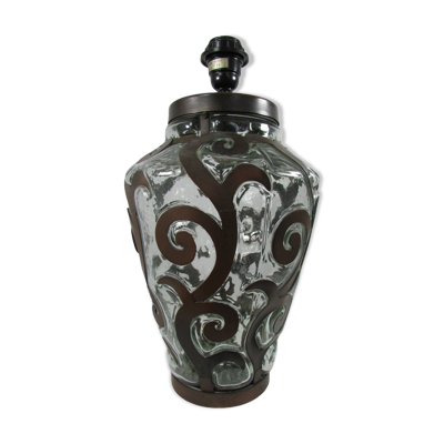 Lampe de salon, fer forgé et verre soufflé