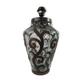 Lampe de salon, fer forgé et verre soufflé