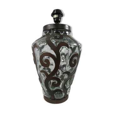 Lampe de salon, fer forgé et verre soufflé