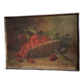 Huile sur toile nature morte cerises