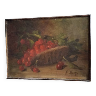 Oil on canvas still life cherries