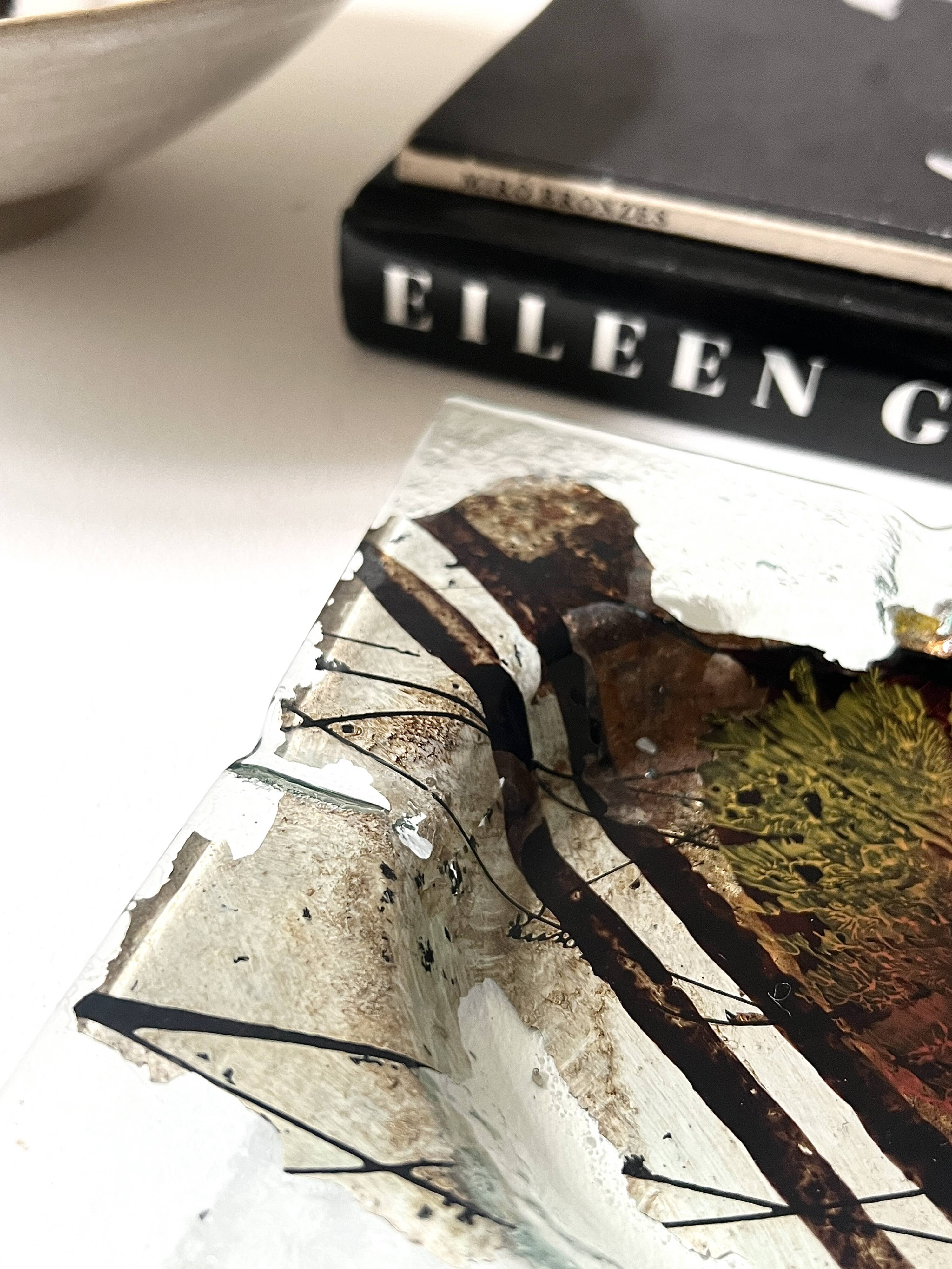 ashtray abstract painting in melted glass, around 1970