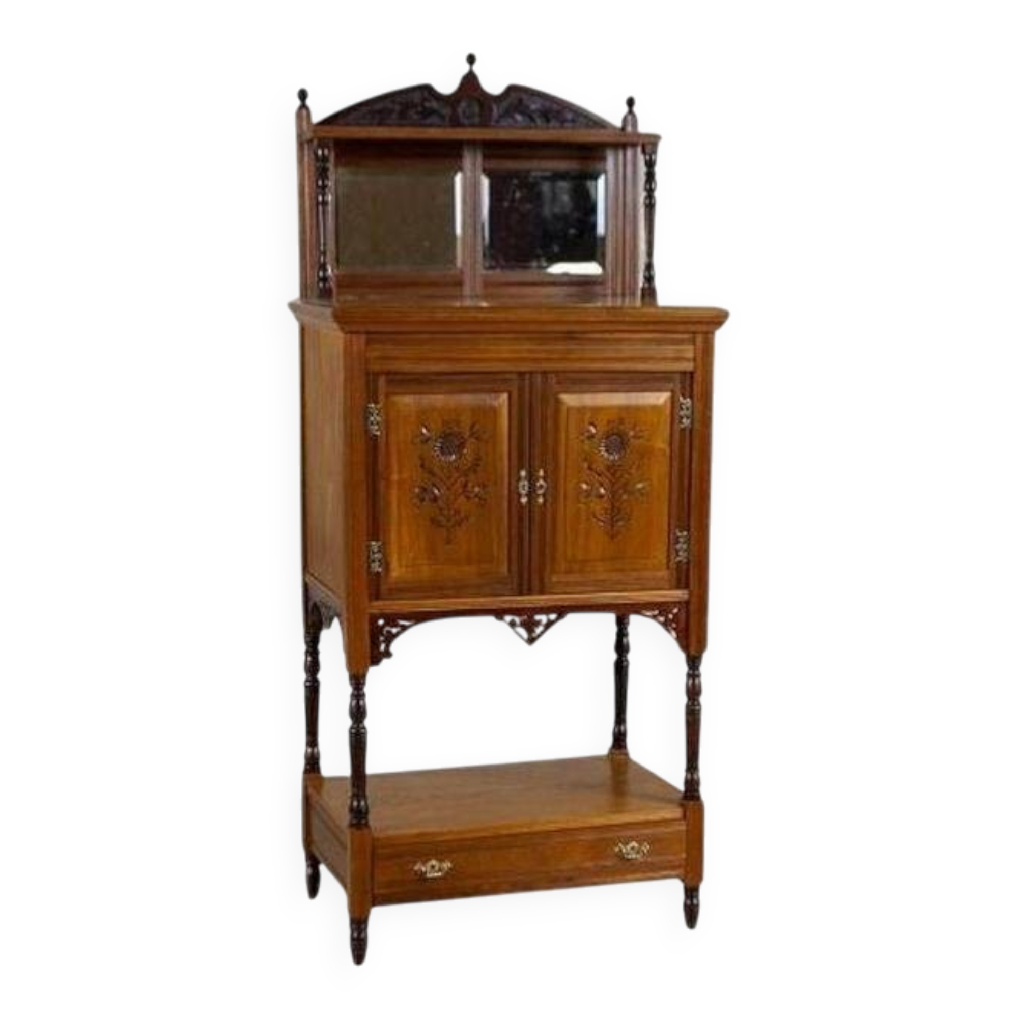 19th-Century Small Walnut Cabinet with the Motif of Sunflowers attributed to George Davis, 1890s