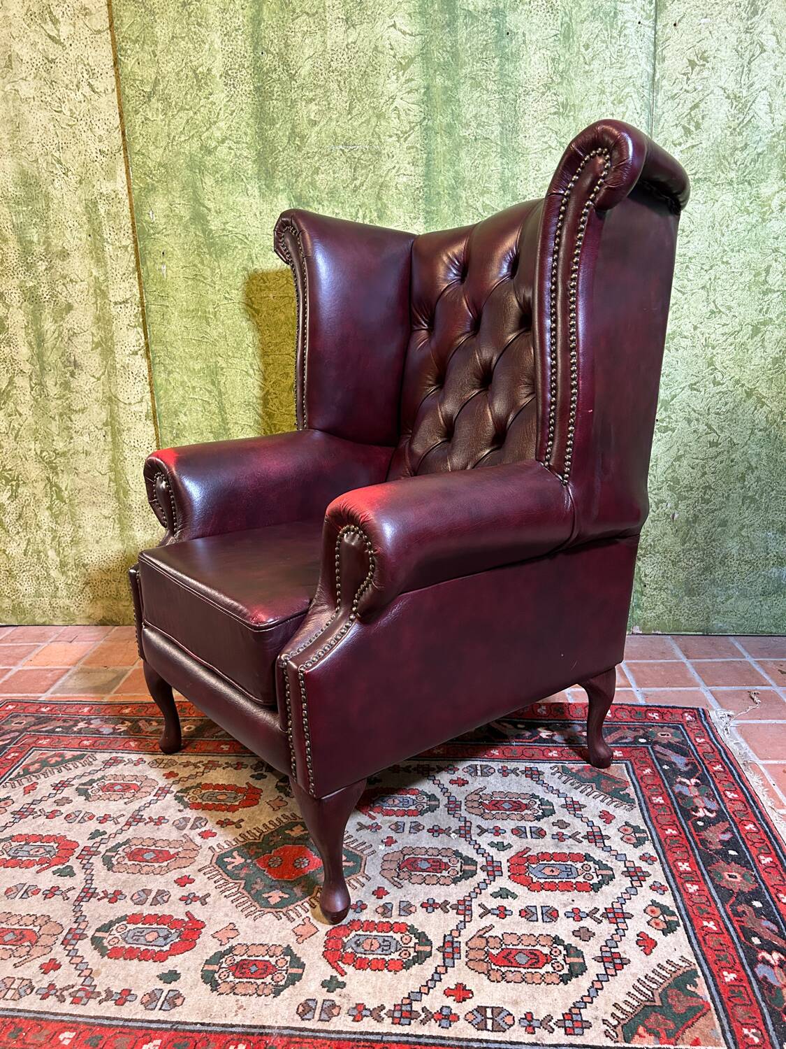 Vintage Brocante Leather Chesterfield Armchair