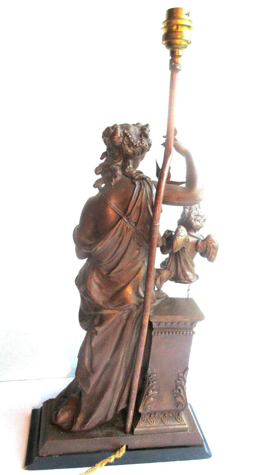 Lamp foot, metal sculpture statue: Woman and angelot "Lightness", Napoleon III