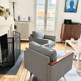 Blue houndstooth square armchairs
