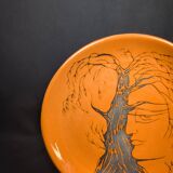 Glazed ceramic plate signed Jean Marais face & tree Vallauris