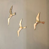 Series of 3 golden brass seagulls to hang
