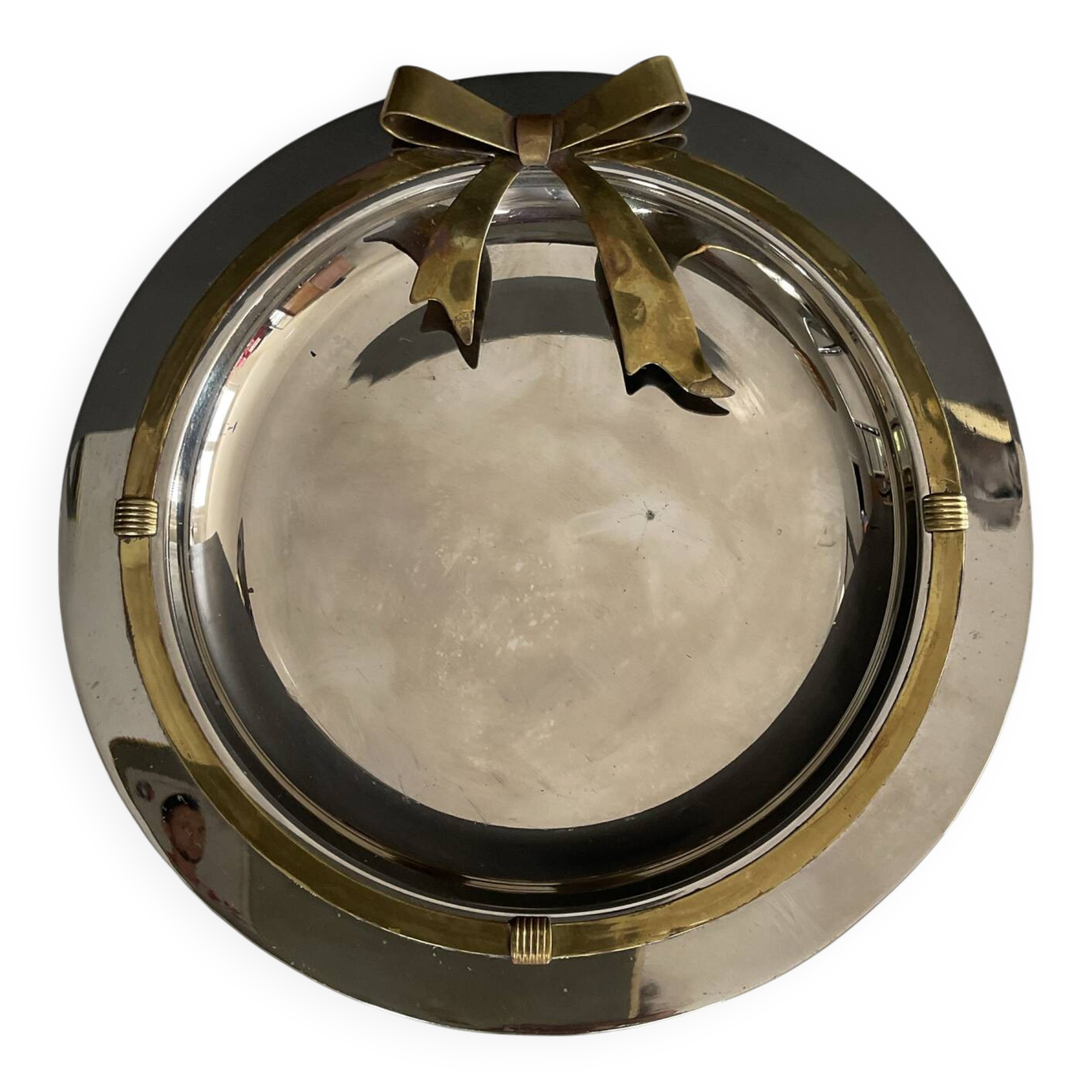 Vintage metal chrome and brass pocket tray
