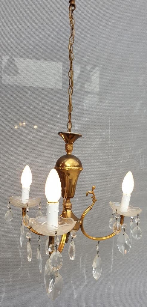 Lustre vintage à pampilles 3 bras de lumière