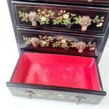 Lacquered jewelry box in chest shape with 4 drawers made in Shanghai