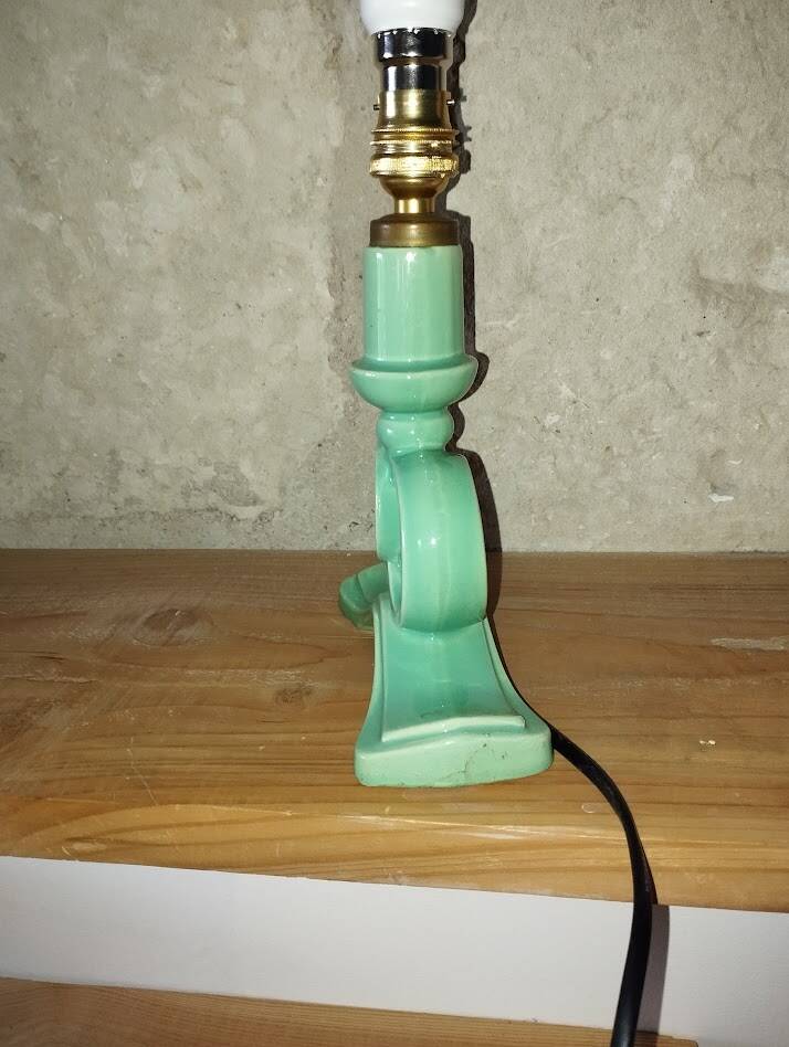 Green water slipware lamp base numbered – 1950s
