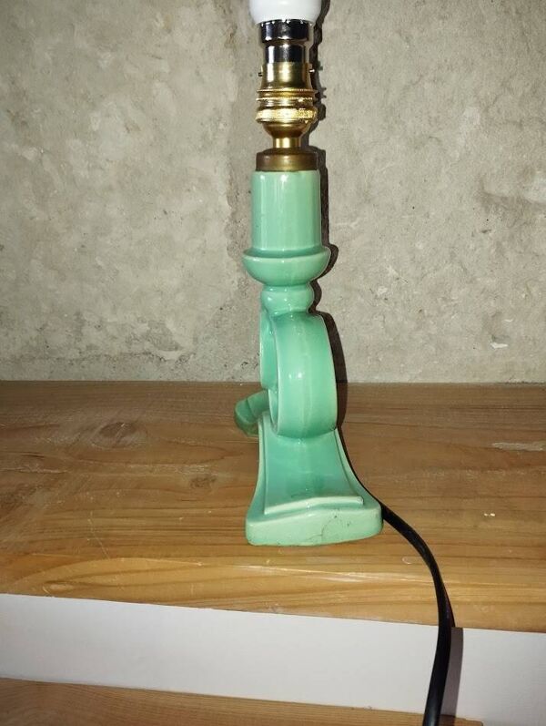 Pied de lampe en barbotine vert d’eau numéroté – annees 50