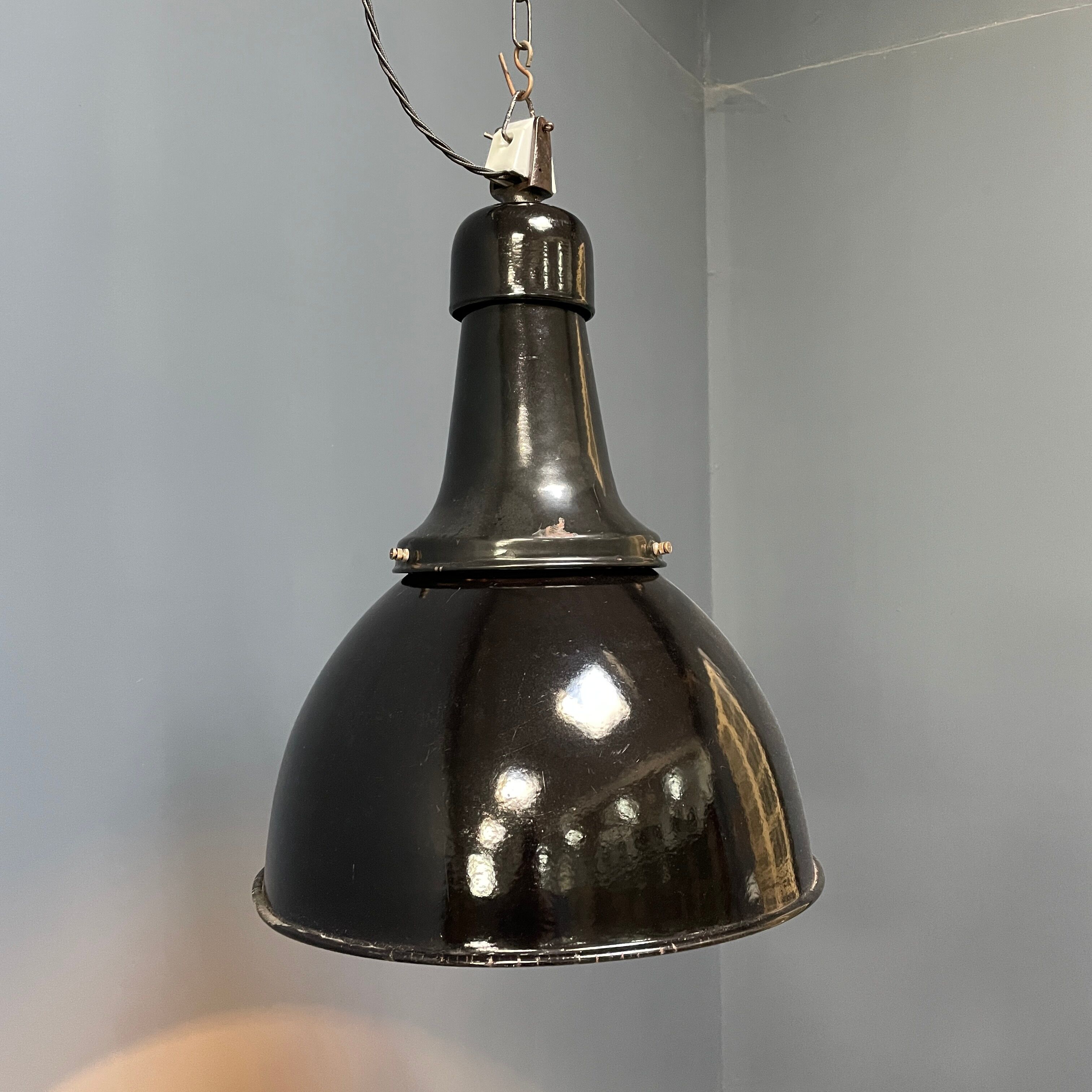 Black enamel Bauhaus factory lamp from Industria Rotterdam