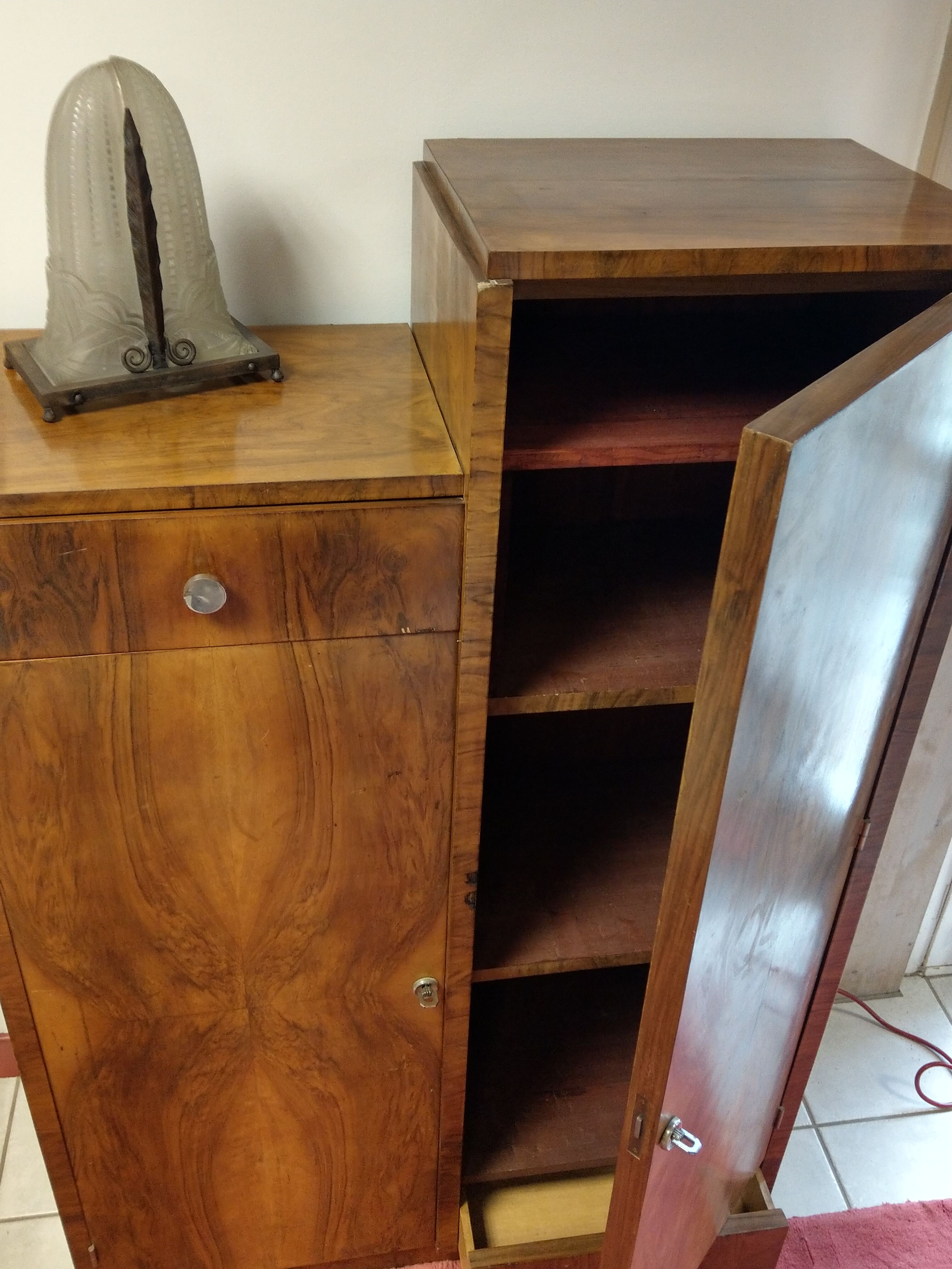 Asymmetrical cabinet Art Deco walnut