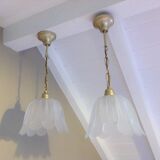 Pair of pendant lamps bell in frosted glass style art deco