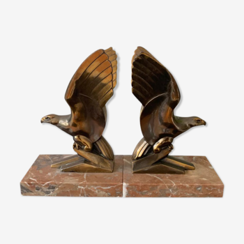 Pair of Eagle Brass and Marble Bookends