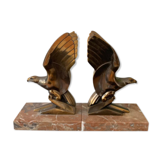 Pair of Eagle Brass and Marble Bookends