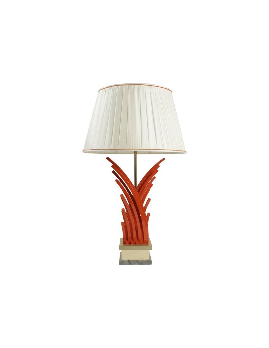 Orange lacquered metal lamp, marble base, 1970.
