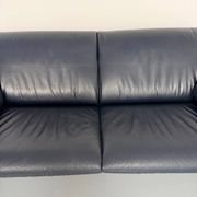 3-seater navy blue leather sofa, design by De Sede DS10, vintage 90s.