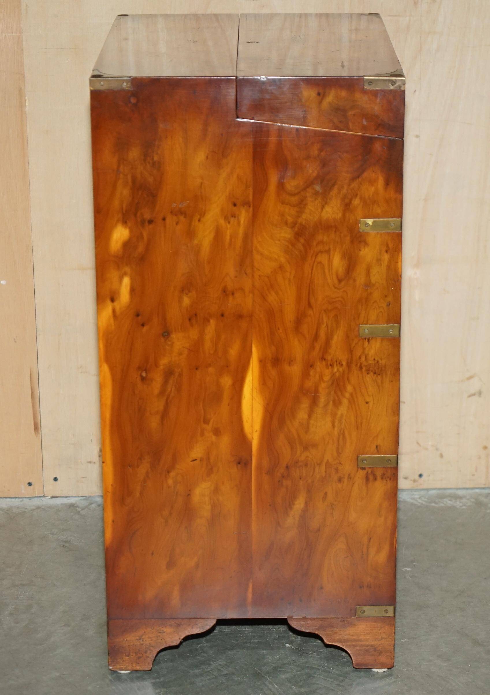 Military desk Harrods in Burr Yew wood with leather, country style.