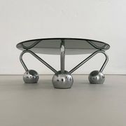 Table basse Sputnik en métal chromé et verre fumé