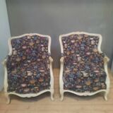 Pair of large Louis XV style bergere chairs