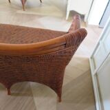 Two-seater banquette in woven rattan, wood and bamboo, 1980s.