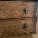 Vintage wooden chest of drawers with three drawers and brown marble top