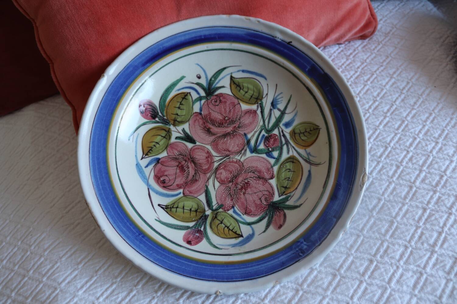 Large old ceramic and rose dish