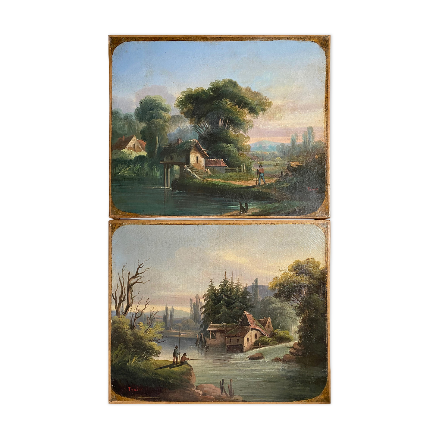 Counterpart of Paintings by Jean Ernest TEXIER (1829-1900) Fisher landscape