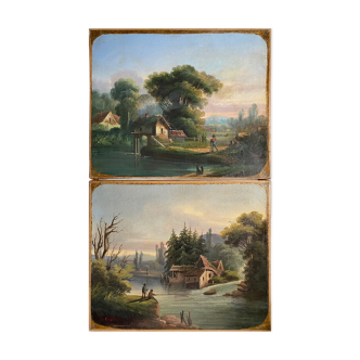 Counterpart of Paintings by Jean Ernest TEXIER (1829-1900) Fisher landscape
